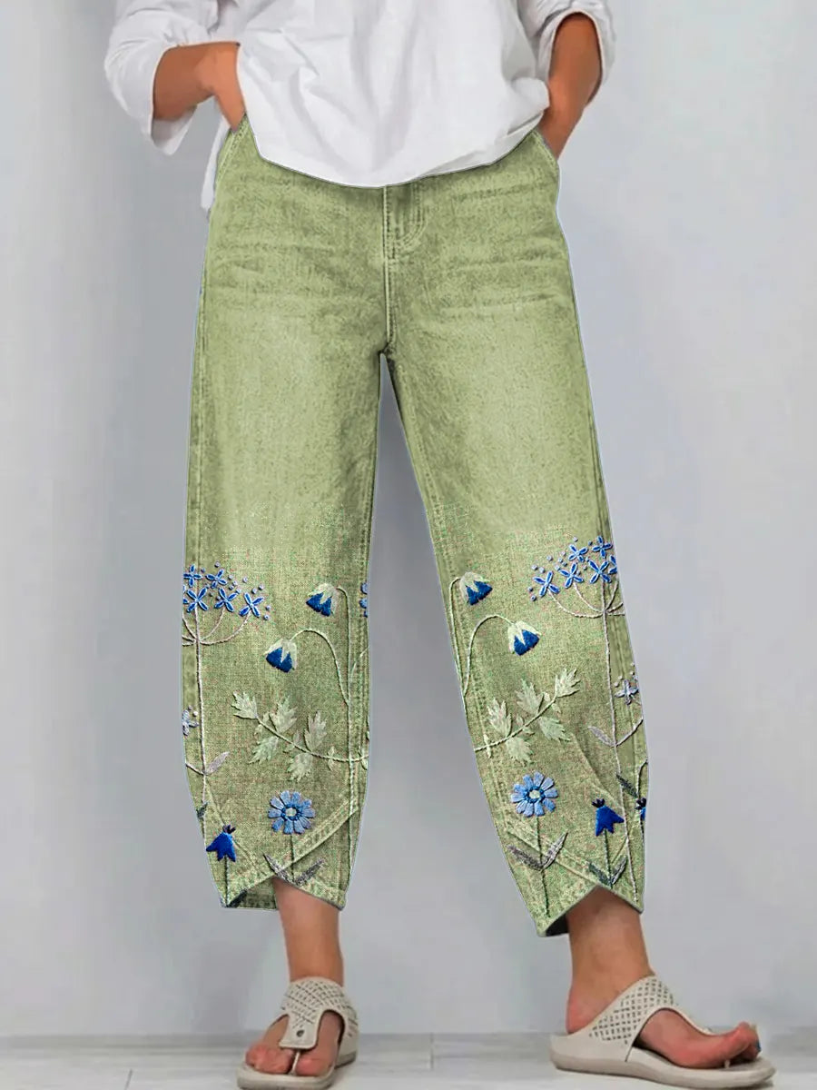 Brígida™ | Pantalón Casual con Bordado Floral