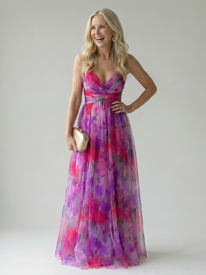 Isela™ | Vestido Maxi Cruzado con Degradado de Color y Tirantes Finos