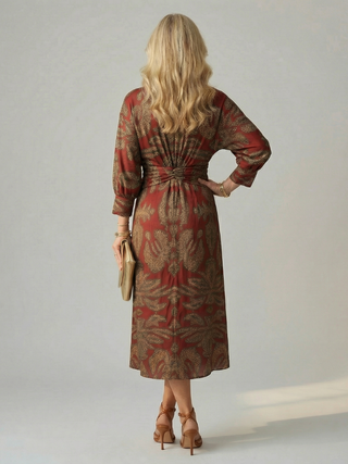 Luna™ | Vestido Midi Cruzado de Manga Larga con Estampado Natural