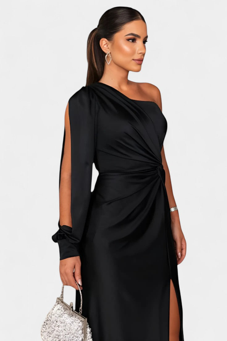 Charlotte Asymmetrical Draped One-Shoulder Dress