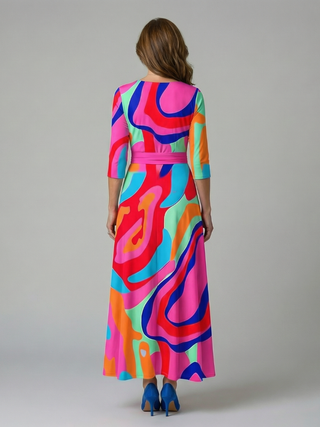Celeste™ | Vestido Midi Floral con Escote Cruzado y Manga Tres Cuartos