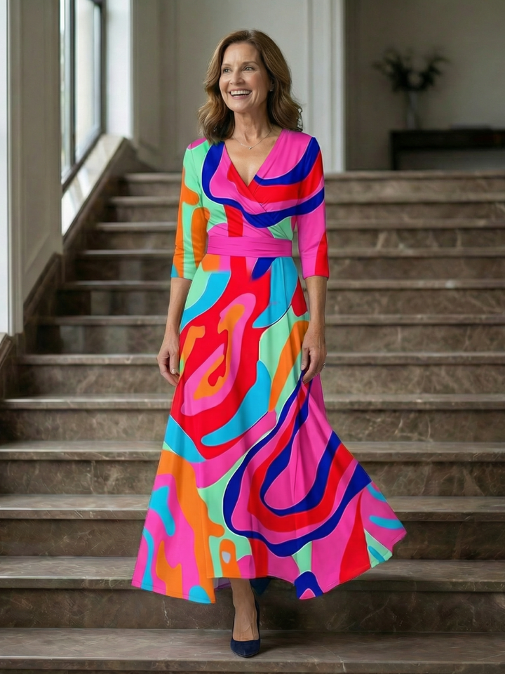 Celeste™ | Vestido Midi Floral con Escote Cruzado y Manga Tres Cuartos