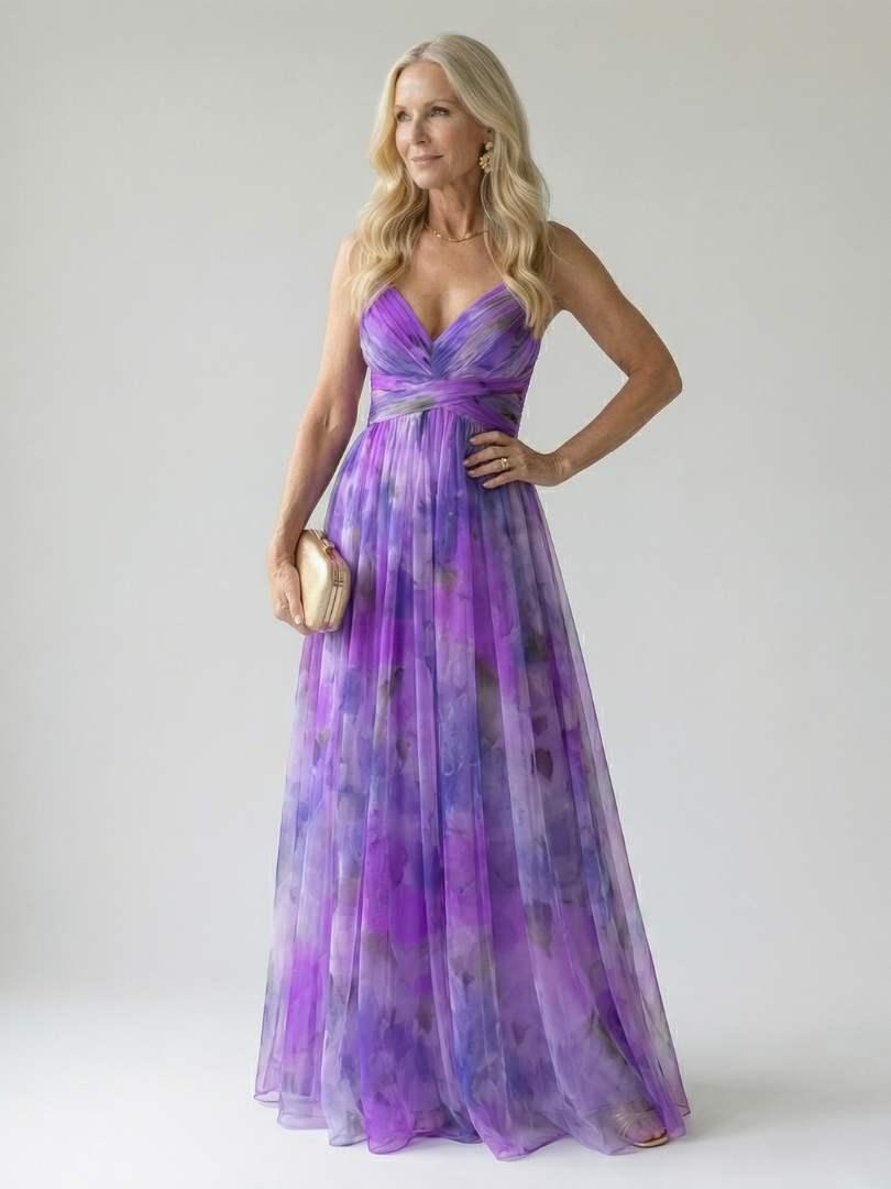 Isela™ | Vestido Maxi Cruzado con Degradado de Color y Tirantes Finos