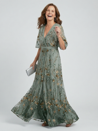 Selena™ | Vestido Maxi Halter Floral en Verde Salvia