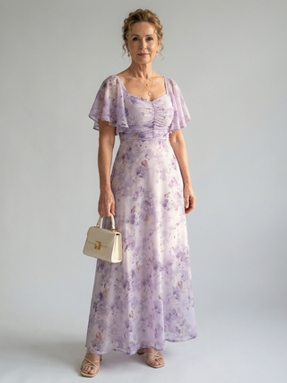 Valentía™ | Vestido Largo Floral con Manga Mariposa y Escote Cuadrado