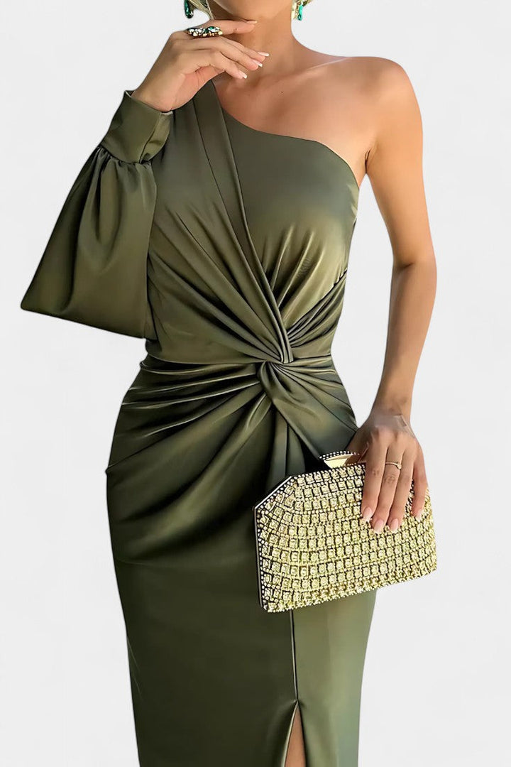Charlotte Asymmetrical Draped One-Shoulder Dress