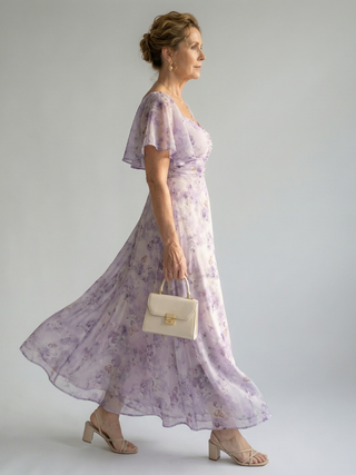 Valentía™ | Vestido Largo Floral con Manga Mariposa y Escote Cuadrado