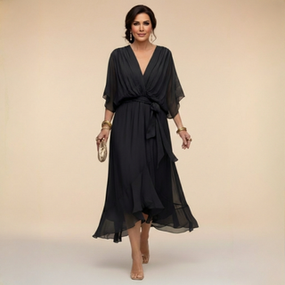 MARTA™ | VESTIDO DE CHIFFON CON ESCOTE EN V