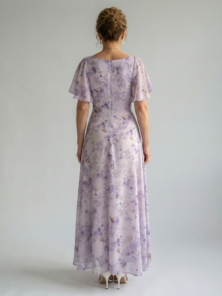 Valentía™ | Vestido Largo Floral con Manga Mariposa y Escote Cuadrado