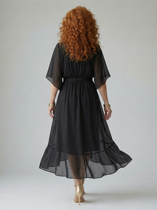 Elvira™ | Vestido Midi Drapeado con Cinturón y Manga Codo