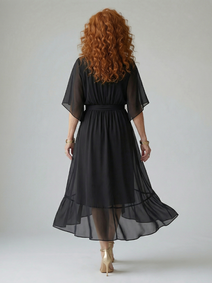 Elvira™ | Vestido Midi Drapeado con Cinturón y Manga Codo