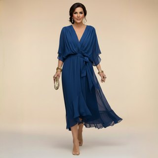 MARTA™ | VESTIDO DE CHIFFON CON ESCOTE EN V
