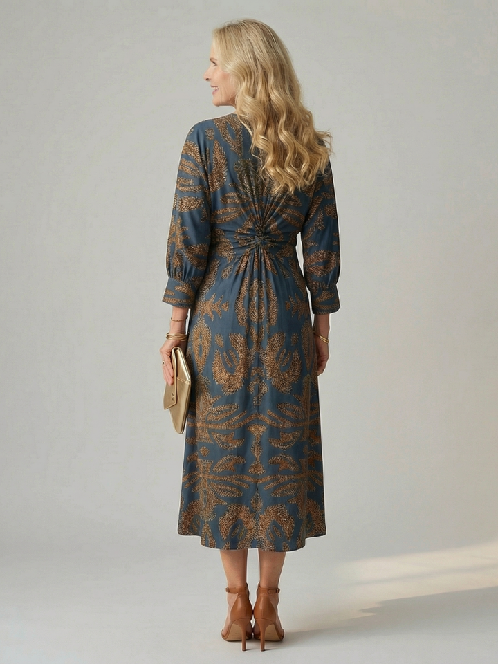 Luna™ | Vestido Midi Cruzado de Manga Larga con Estampado Natural