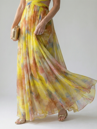 Isela™ | Vestido Maxi Cruzado con Degradado de Color y Tirantes Finos