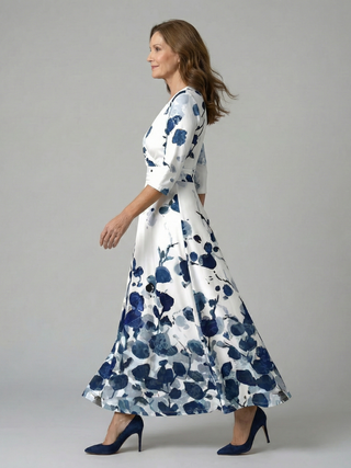 Celeste™ | Vestido Midi Floral con Escote Cruzado y Manga Tres Cuartos