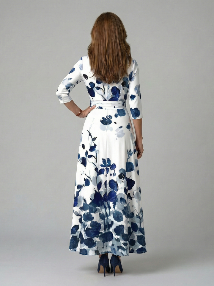 Celeste™ | Vestido Midi Floral con Escote Cruzado y Manga Tres Cuartos