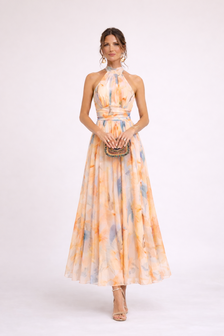 VALENTINA - Vestido Escote Halter Acuarela