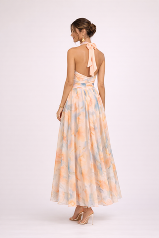 VALENTINA - Vestido Escote Halter Acuarela