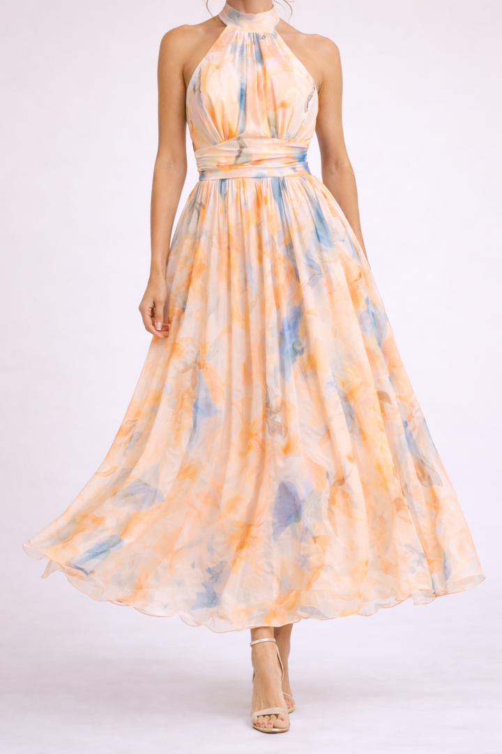 VALENTINA - Vestido Escote Halter Acuarela
