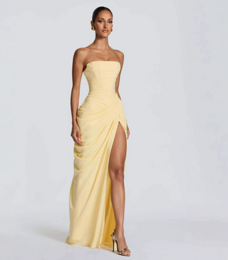 Ariadna™ | Vestido Largo Fruncido con Abertura
