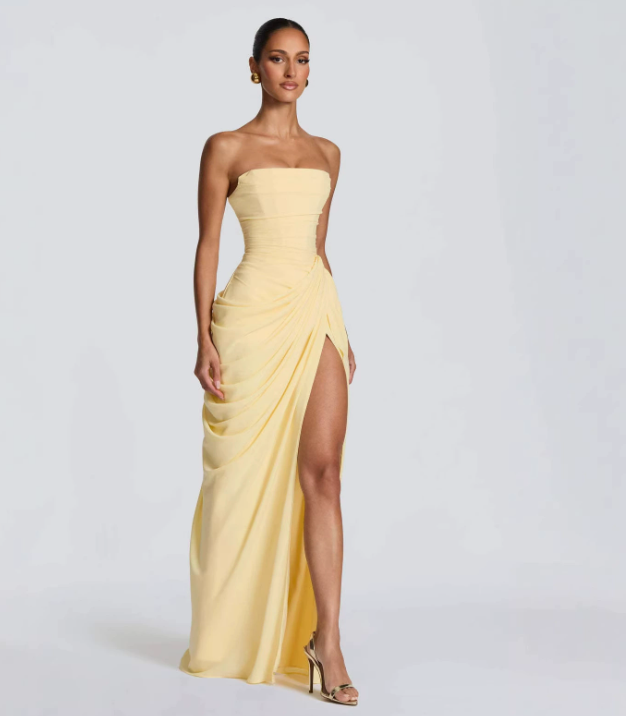 Ariadna™ | Vestido Largo Fruncido con Abertura