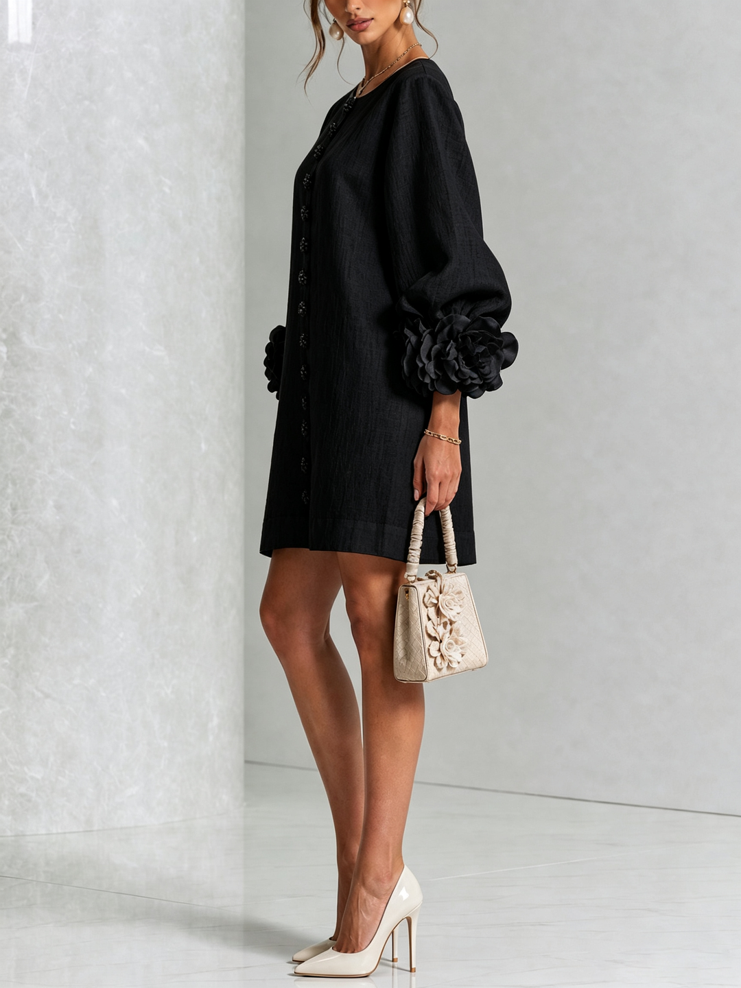 Marisela™ | Short Dress with Flower Cuffs
