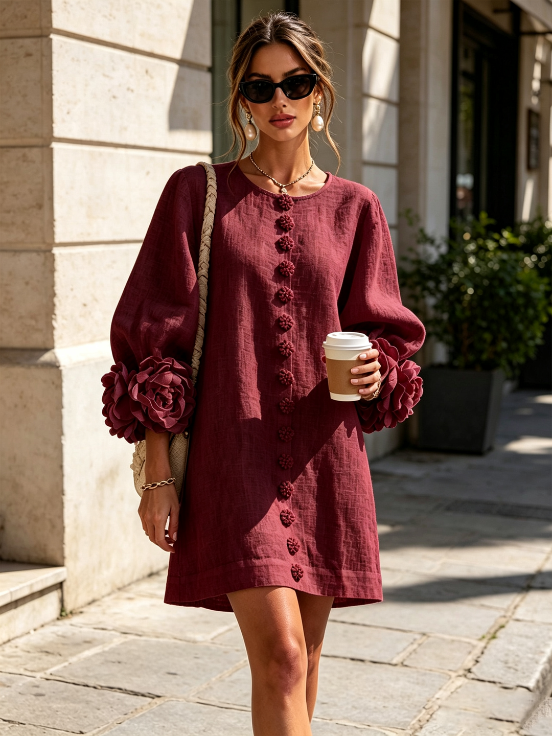 Marisela™ | Short Dress with Flower Cuffs