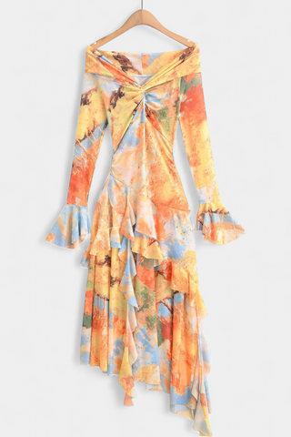 Agentha Falda Larga Asimétrica con Estampado Tie-Dye