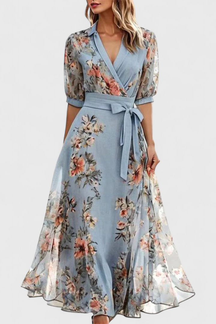 Arlet Vestido Midi Floral con Escote en V y Silueta Femenina