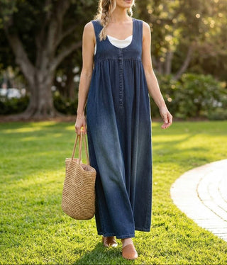 Gumersinda™ | Vestido maxi vaquero lavado de tirantes